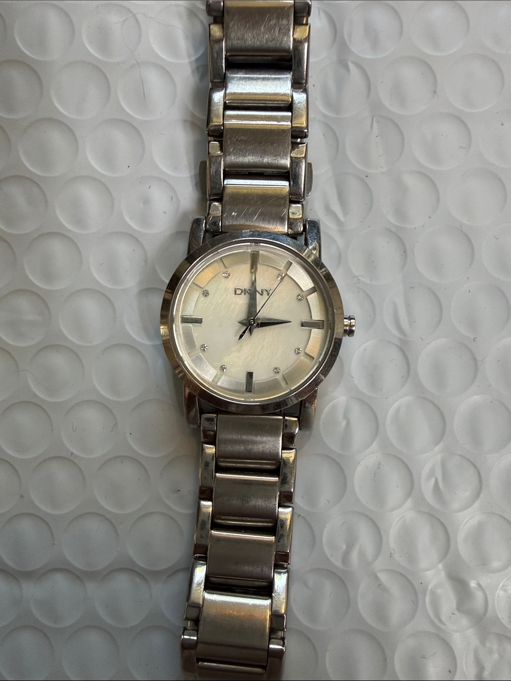 DKNY Silver Tone Watch with Mother-of-Pearl Dial